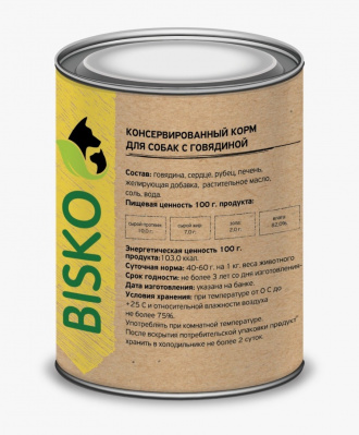 Консервированный корм для собак BISKO с отборной говядиной 750 гр.